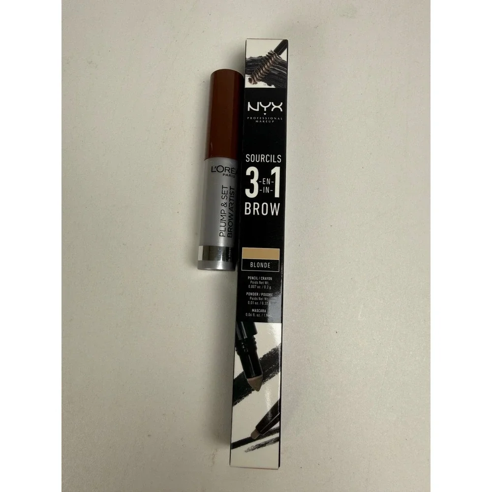 Brow Bundle NYX 3-in-1 Blonde L'Oreal Plump Set Brow Gel Brunette Makeup Lot